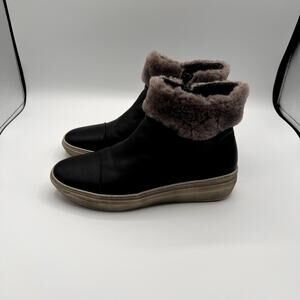 CLOUD FOOTWEAR Black Italian Leather Ankle Fur Boots